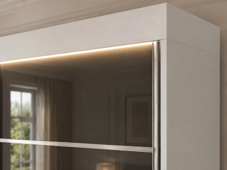 Szafa przesuwna ze szprosami 250 cm z oświetleniem LED Ponti Biała, Szara