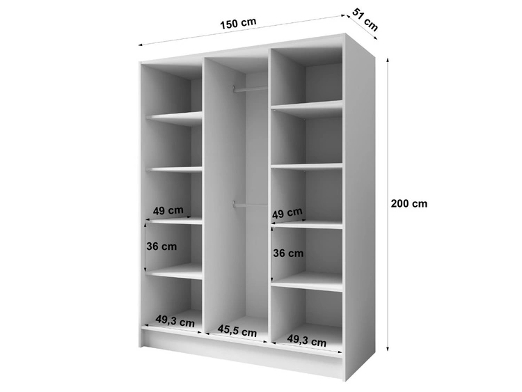 Szafa otwierana 150 cm Perugia Biała z złotymi uchwytami