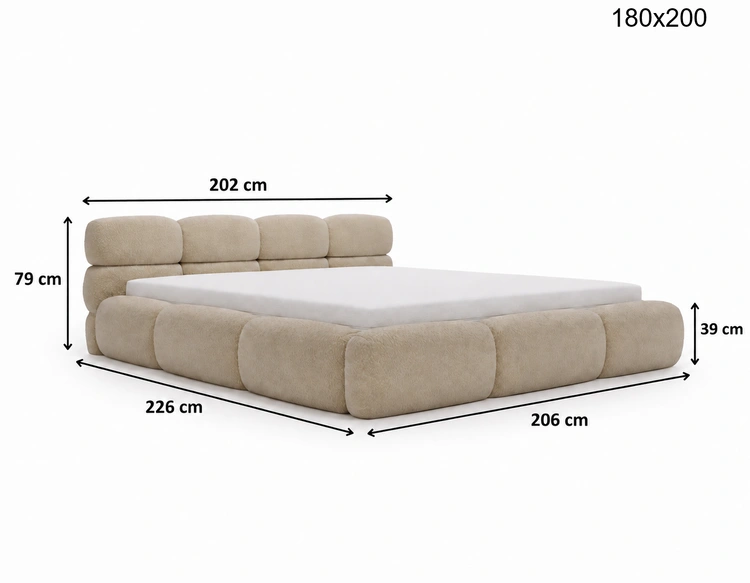 Łóżko tapicerowane z pojemnikiem i stelażem 180x200 Sweet Low Beżowe ciemne