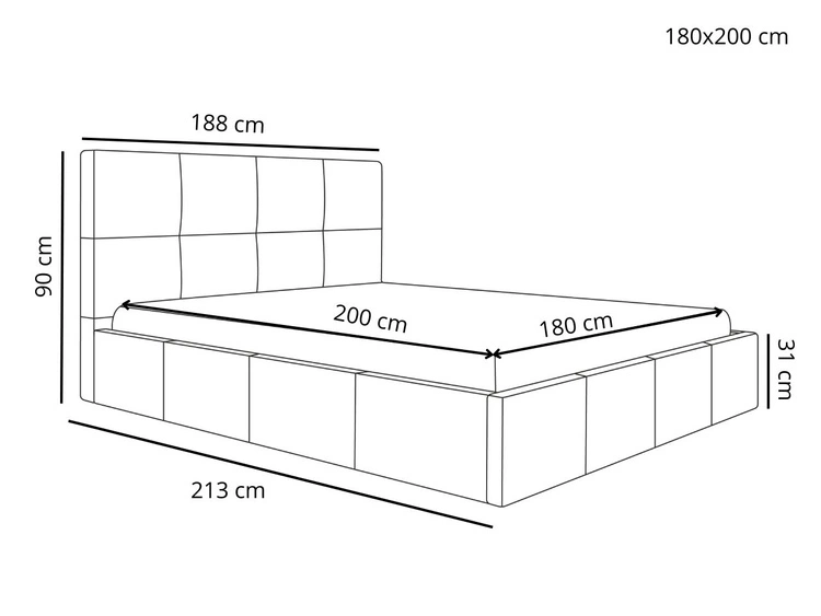 Łóżko tapicerowane z pojemnikiem i stelażem 180x200 Malo ciemnoszare