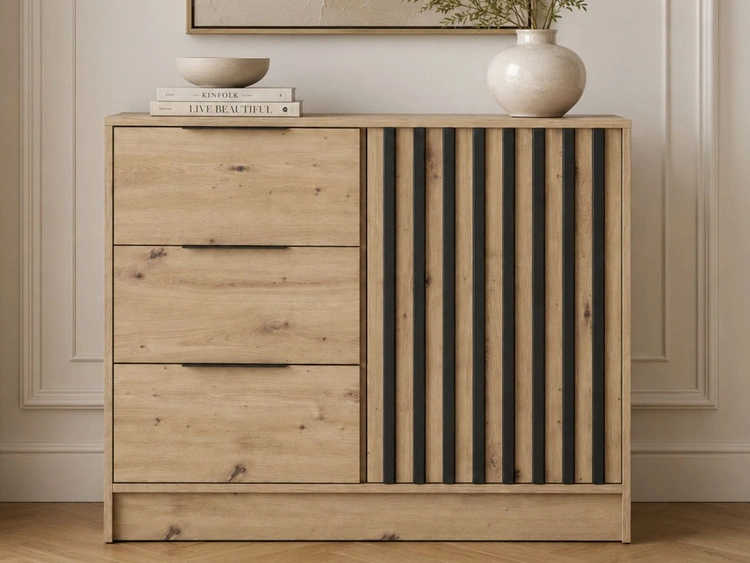Komoda z drzwiami i szufladami 105 cm Macron Dąb Artisan z lamelami