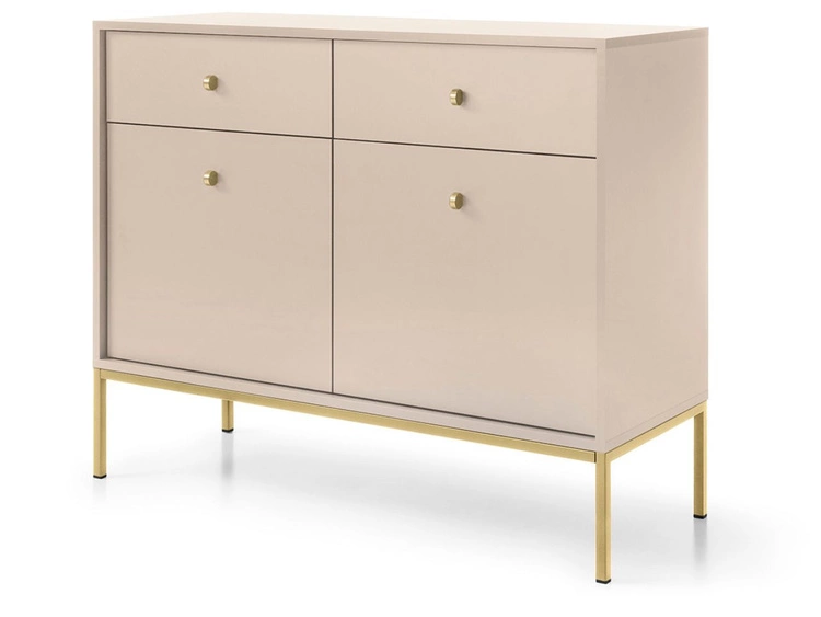 Komoda z drzwiami i szufladami na złotych nóżkach 104 cm Amor Beż piaskowy