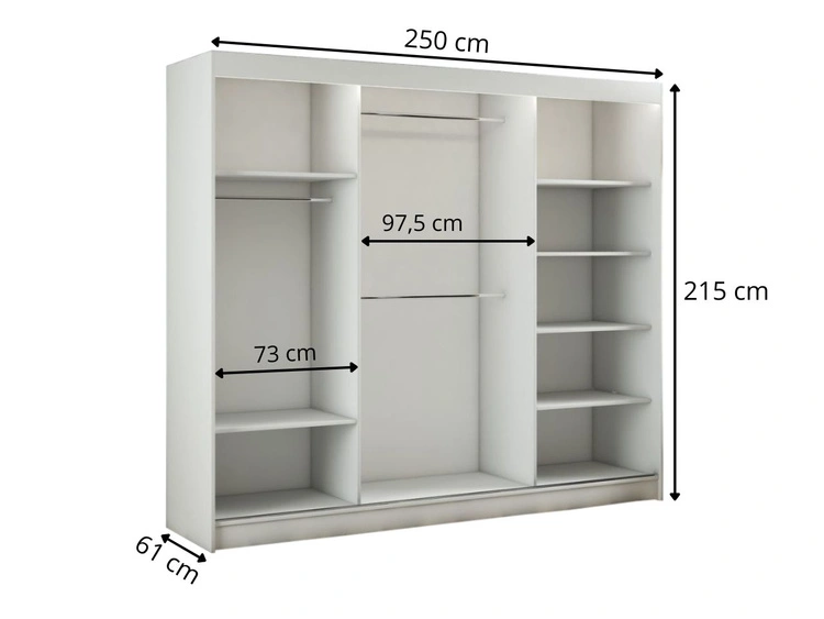 Szafa przesuwna ze szprosami 250 cm z oświetleniem LED Ponti Biała, Szara
