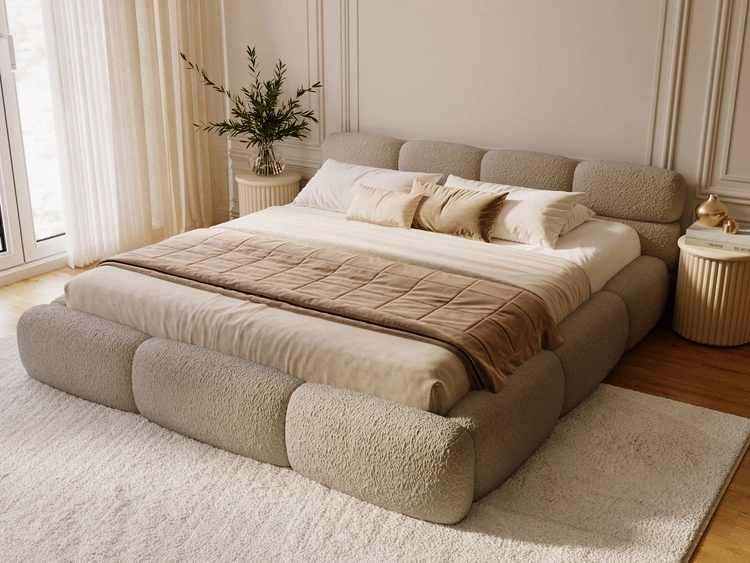 Łóżko tapicerowane z pojemnikiem i stelażem 180x200 Sweet Low Beżowe ciemne