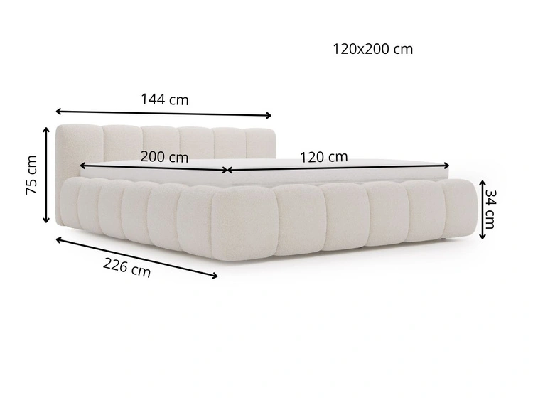 Łóżko tapicerowane bez pojemnika ze stelażem 120x200 Cloud Low Beżowe
