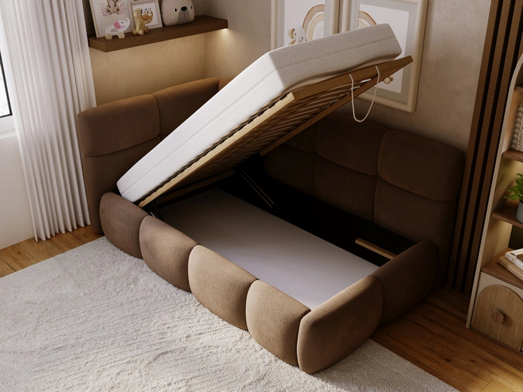 Łóżko młodzieżowe pojedyncze z pojemnikiem i stelażem 90x200 Modo One Prawe Brązowe