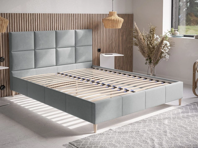 Łóżko tapicerowane ze stelażem 160x200 Luxe Ciemny niebieski