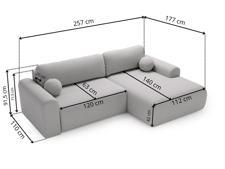 Narożnik L z funkcją spania i pojemnikiem Savana prawy boucle Kremowy