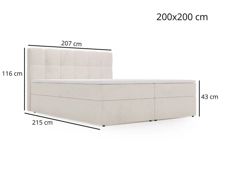 Łóżko kontynentalne z pojemnikiem na pościel 200x200 Maison Ciemnoszare
