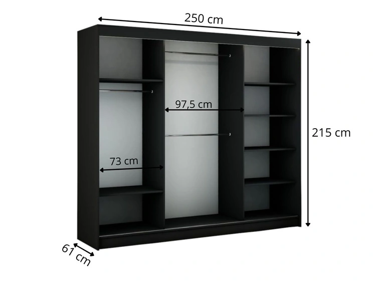 Szafa przesuwna 250 cm z oświetleniem LED Diano Czarna